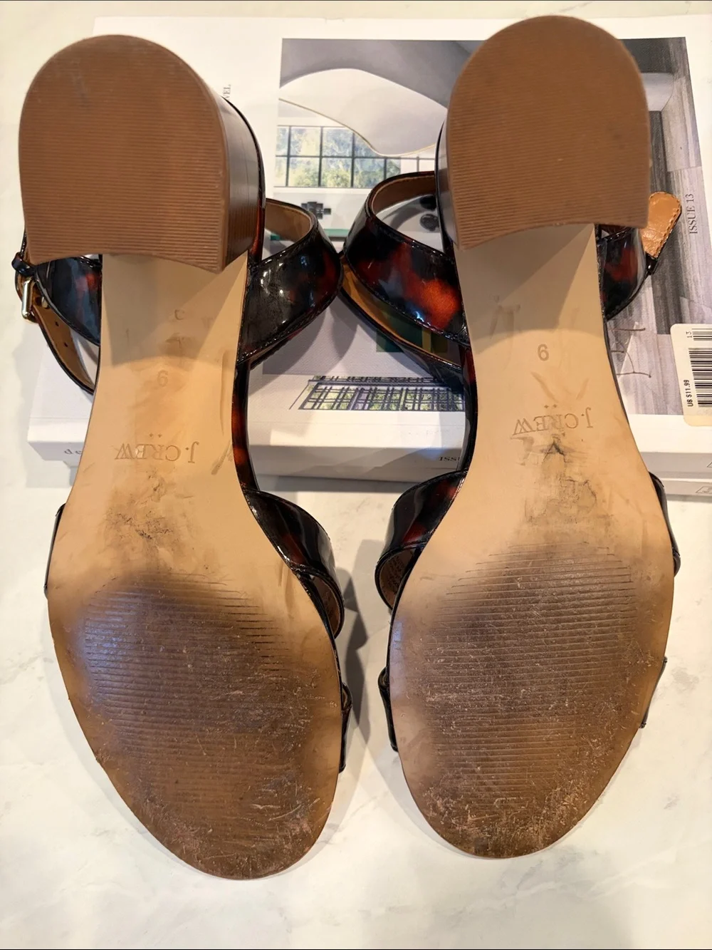 J. Crew Tortoiseshell Patent Leather Ankle-Strap Sandals - Brown/Black